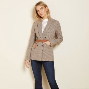 RW&CO. Beige Checkered Blazer Sz 00 Brown